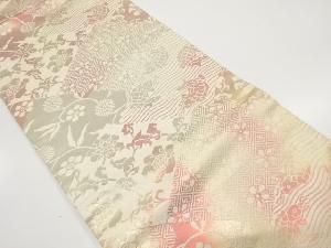 切りばめ風　荒磯に笹蔓模様織り出し　名古屋帯